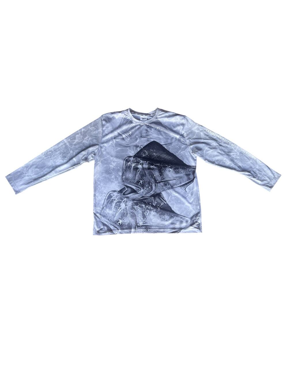 Spicy Tuna Shirt Mens XL White Grey Loose Fit Fishing UV Protection Mahi Mahi